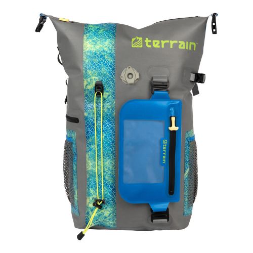 Terrain Adventure Waterproof Backpack, Storm Gray & Realtree MAKO Aqua Blue