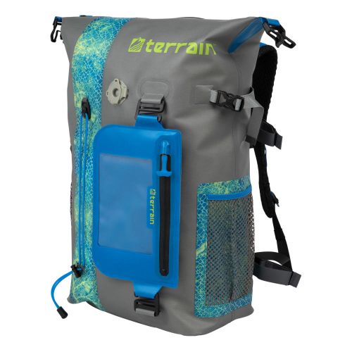 Terrain Adventure Waterproof Backpack, Storm Gray & Realtree MAKO Aqua Blue